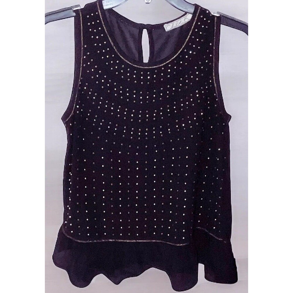 Women’s Chloe K Sheer Black Embellished Studded Ruffled Peplum Sleeveless Top S